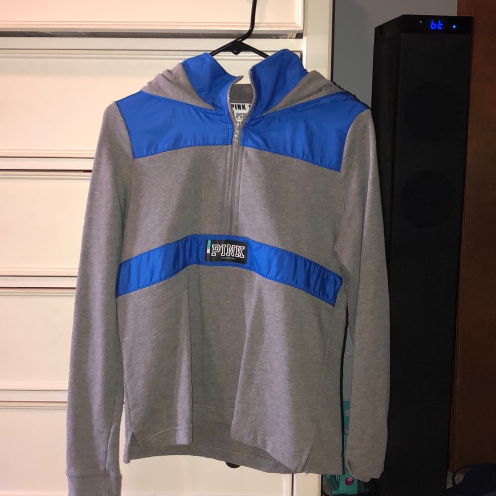 Quarter-zip royal blue and light grey